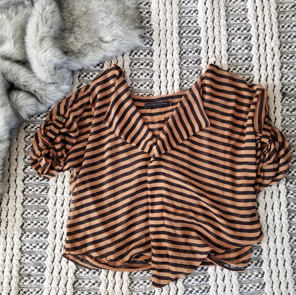 [ Peaches N Cream ] Stripe Sheer Blouse